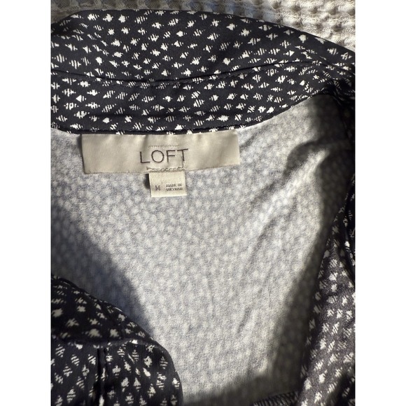LOFT Sleeveless Collared Tunic Top Women's Medium Black White Dotted Blouse - Picture 2 of 4